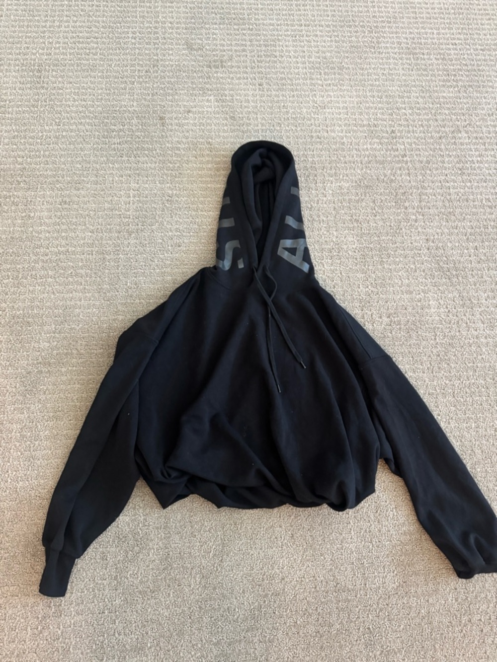 AllSaints Black Hooded Sweatshirt with Tonal Hood Lettering
